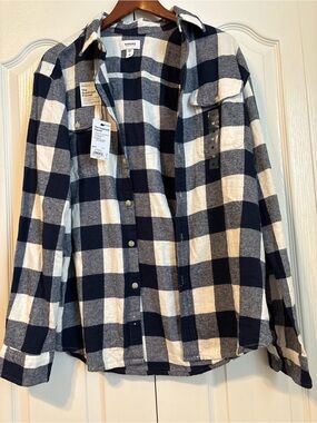 Sonoma Navy and White Buffalo Check Button-Down Shirt
